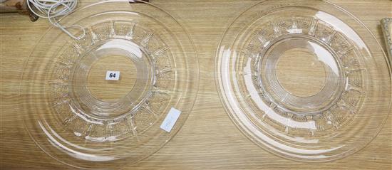 A pair of Vals st Lambert Belgique glass chargers diameter 42cm
